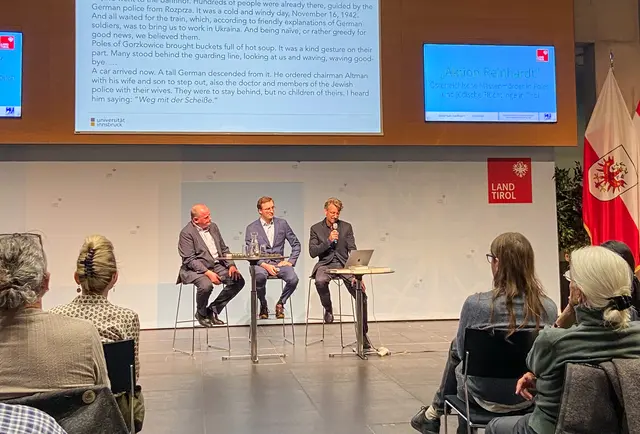 Mit einer Gedenk- und Diskussionsveranstaltung zur „Aktion Reinhardt“ endete das Rahmenprogramm der Ausstellung „Leokadia Justman. Brechen wir aus!“ im Tiroler Landhaus. | Foto: Justman-Projekt