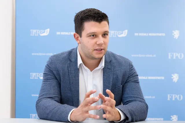 Alexis Pascuttini (Neos) setzt Prämie für Ergreifung der Vandalen aus und fordert die Stadt auf, die Burgruine Gösting zu kaufen. | Foto: Konstantinov