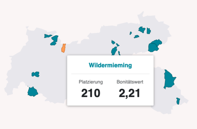 Wildermieming auf der Karte des Bonitätsrankings | Foto: https://www.offenerhaushalt.at/bonitätsranking