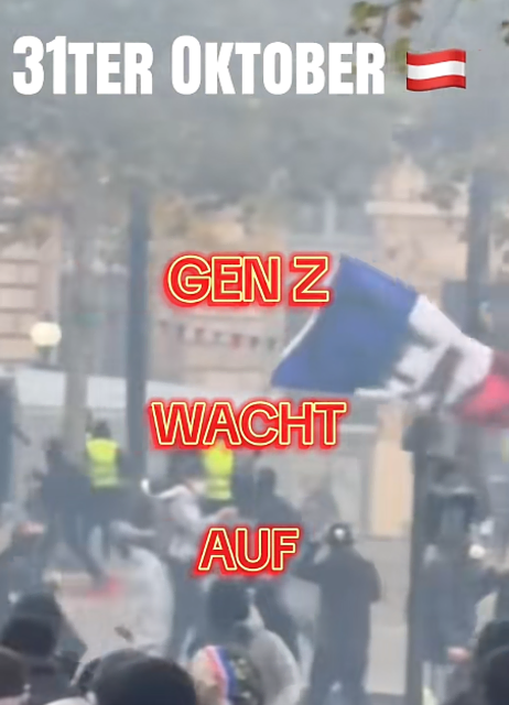 "Gen Z wacht auf" heißt es in einem Video auf TikTok. Im Hintergrund sind Auseinandersetzungen zwischen Polizei und Protestierenden in Frankreich zu sehen. | Foto: Screenshot TikTok