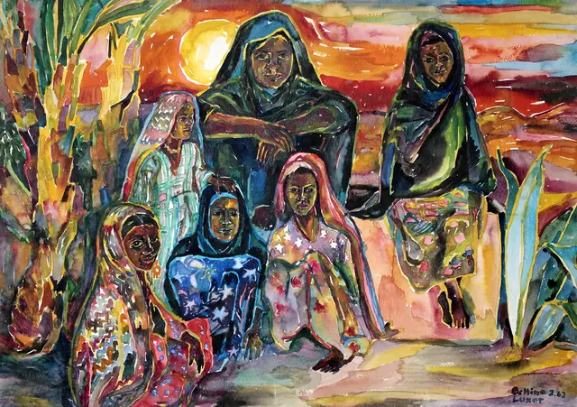 Bettina Heinen-Ayech „Mädchen in der Wüste (bei Luxor in Ägypten)“ 1962, Aquarell auf Papier | Foto: ArtFair