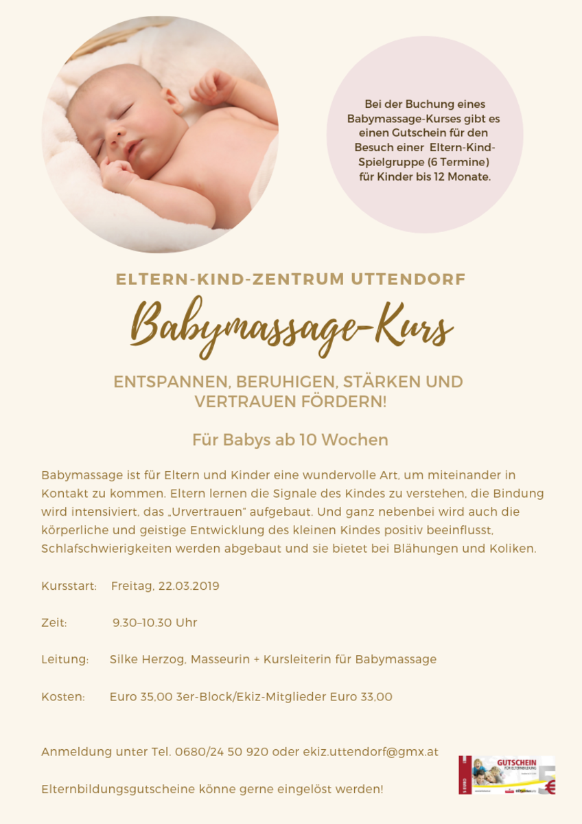 Babymassage Kurs In Kleingruppen Im Eltern Kind Zentrum Uttendorf