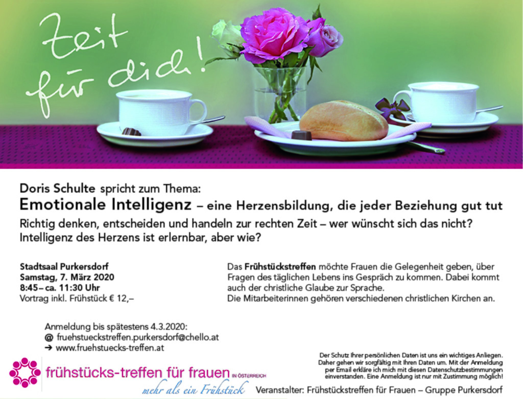 Intelligenz des Herzens ist erlernbar, aber wie? Veranstalter: Frhstckstreffen fr Frauen Gruppe Purkersdorf Anmeldung bis sptestens 4.3.2020: Vortrag inkl. frhstcks-treffen fr frauen - Offizielle - Purkersdorf
