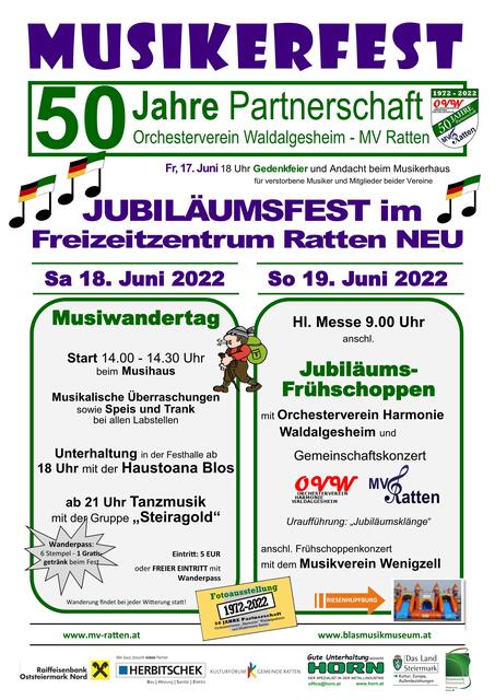 Das Jubiläumsfest startet mit dem 3. Rattener Musiwandertag.