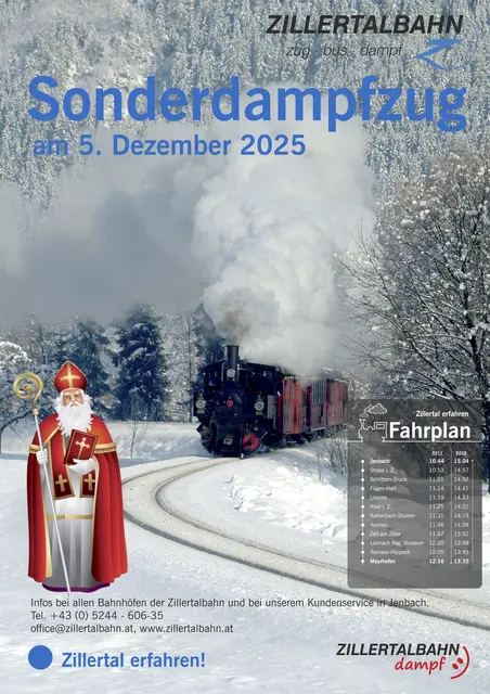 Der Sonderzug fährt nicht nach Pankow, sondern von Jenbach ins Zillertal mit dem Nikolaus an Bord.  | Foto: ZVB