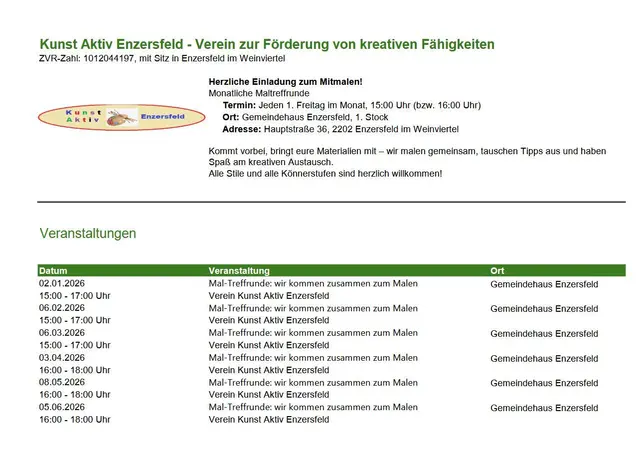 Eigene Materialien bitte mitbringen. | Foto: Verein Kunst Aktiv Enzersfeld