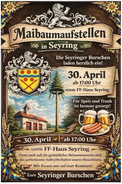 Besucherinnen und Besucher können miterleben, wie der geschmückte Maibaum aufgestellt wird und dabei ein Stück gelebte Tradition hautnah erfahren. | Foto: Die Seyringer Burschen