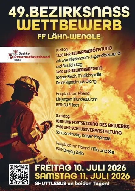 Die Freiwillige Feuerwehr veranstaltet am 10. und 11. Juli 2026 den 49. Bezirksnassbewerb. | Foto: FF Lähn-Wengle 