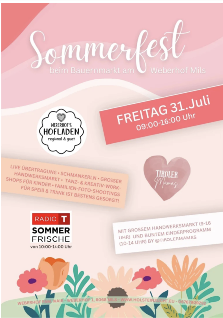Das Sommerfest am Weberhof in Mils bietet am 31. Juli ein buntes Programm für die ganze Familie. | Foto: Weberhof Fam. Mair