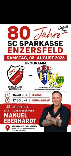 Ab 20.00 Uhr Live-Auftritt von Schlagersänger Manuel Eberhardt!! | Foto: SC Sparkasse Enzersfeld