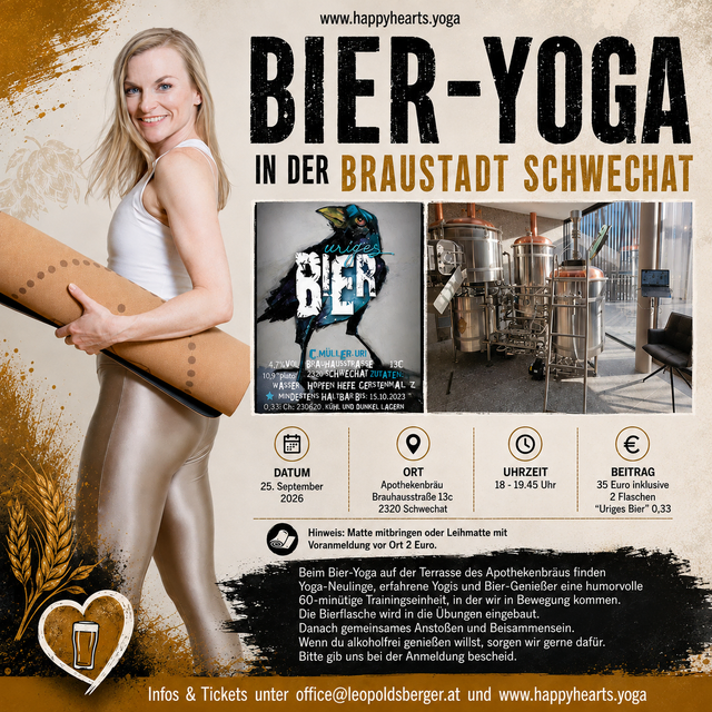 Marie Leopoldsberger lädt im Apothekenbräu zum Bier-Yoga inkl. selbstgebrautem "Urigen Bier" von Dr. Müller-Uri | Foto: Robert Goldschmid/ M.Leo/ Müller-Uri