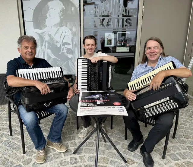 Akkordeon³: Ein Klangerlebnis mit Siggi Haider, Tobias Rubisoier und Harald Pröckl (v.l.)wartet. | Foto: KWA