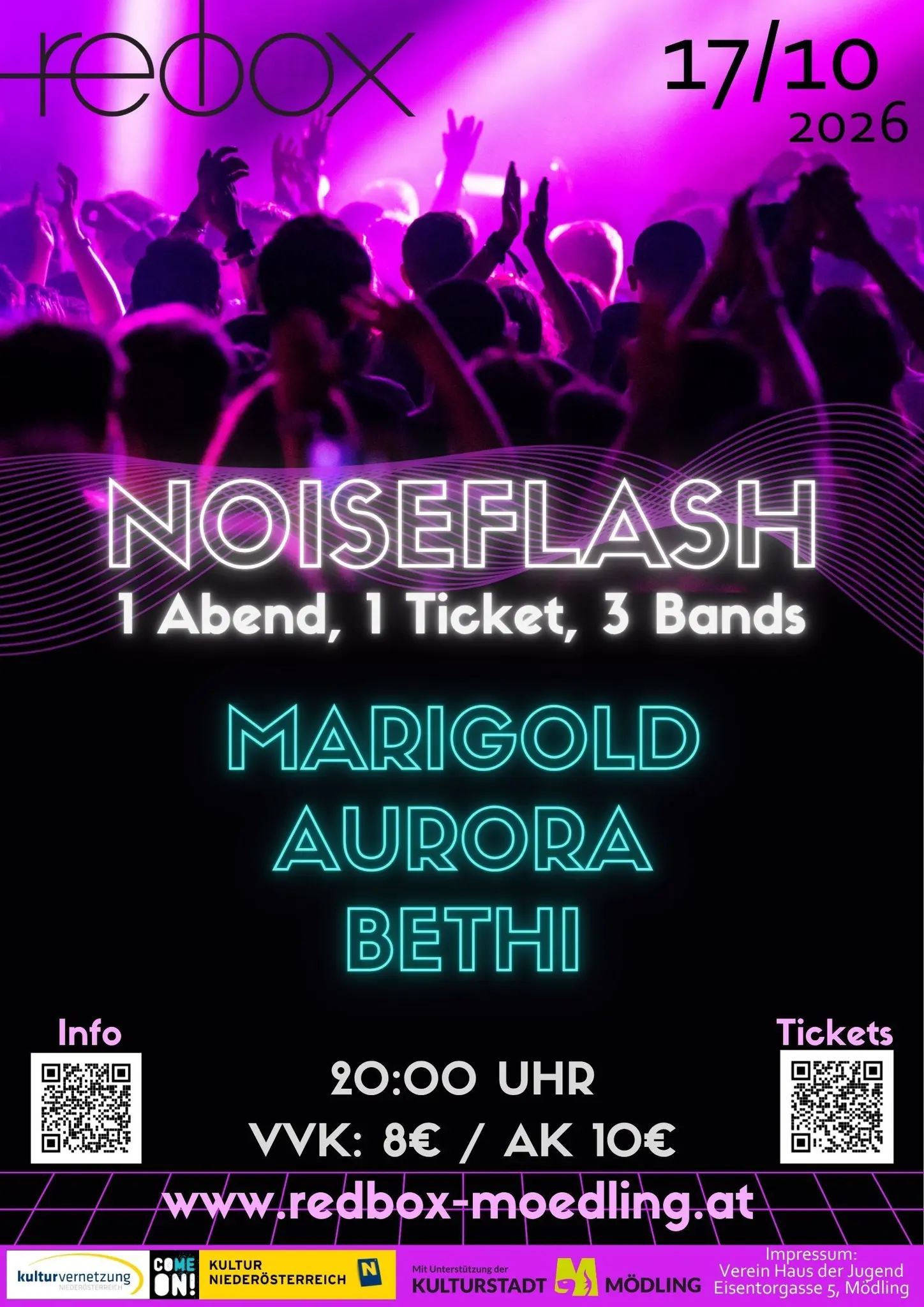 Redbox Konzert: NOISEFLASH, live: Marigold, Aurora, Bethi