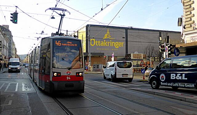 Die Straßenbahn Linie 46 fährt von Ring/volkstheater nach Joachimsthalerplatz und hat 13 Stationen.© by Gerhard Singer