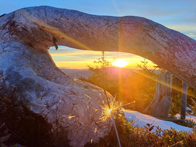 Das schönste Feuerwerk zaubert die Natur. Sonnenaufgang am Teufelstein am 1.1.2023 | Foto: Reindl Eva