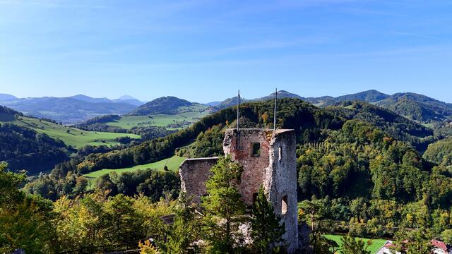 Kleine Runden zum Spazierengehen gibt es viele und eine kurze Wanderung auf die Ruine Rabenstein im Pielachtal ist beeindruckend. Hier beginnen die Berge der Voralpen mit einer schönen Fernsicht bis zum Ötscher.