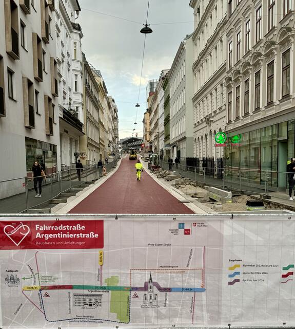 Die Fahrradstraße Argentinierstraße nimmt allmählich Form an.