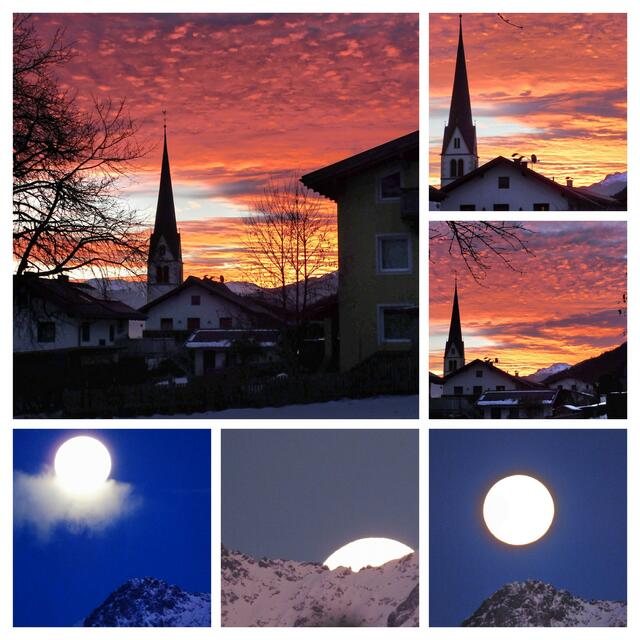 Während der Vollmond hinter den Mieminger Bergen untergeht kündigt sich der Sonnenaufgang mit einem prachtvollen Morgenrot an! Aufnahme von Konrad K. am 14.Jänner 2025  | Foto: Konrad K.