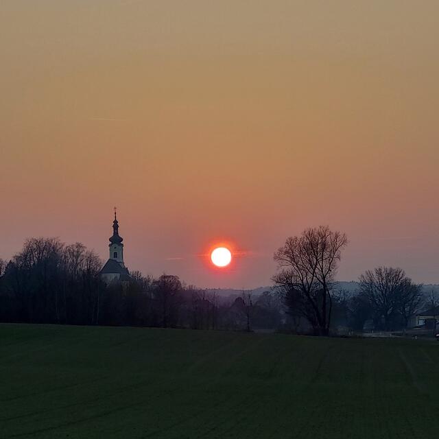 INNEHALTEN am Sonntag  - mit einem Zitat von Albert Schweitzer:
„Ich bin Leben, das leben will, 
inmitten von Leben, das leben will. “

Foto: Kirche St.Martin an der Raab  - Abendstimmung am 22.2.2025

 | Foto: Monika Petanovitsch 