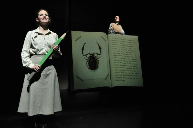 sirene Operntheater 2013: INVENTUR. Operelle von Brigitta Falkner und Fernando Riederer mit einem Trickfilm von Julia Libiseller. Palais Kabelwerk. GATES - GÄSTE - World Music Days der IGNM bei Wien Modern 2013. Im Bild Johann Leutgeb und Theresa Dlouhy.
 | Foto: Jens Lindworsky