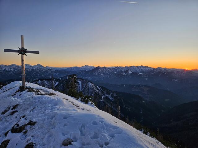 Gipfelkreuz Almkogel, zu Sonnenuntergang, Großraming | Foto: Christian Hahn
