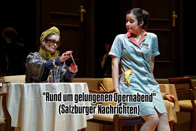 sirene Operntheater 2025: Uraufführung der Kammeroper ABENDSONNE im Jugendstiltheater auf der Baumgartnher Höhe bei Wien Modern. Im Bild Ewelina Jurga und Juliette Mars als Pflegerin Mira und Geisterseherin Stella. | Foto: sirene