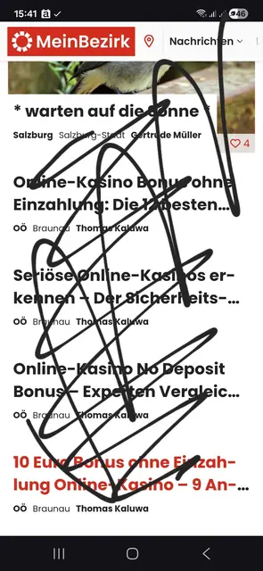 Eine Seite voll Casino-Werbung, mit Kritzikratzi überlegt