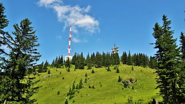 Sendeanlage am Sonnwendstein:  Knapp neben dem Gipfel steht der 1957 errichtete und gut sichtbare Sender Sonnwendstein und unmittelbar benachbart eine Richtfunkstation der Telekom Austria. | Foto: © Silvia Plischek