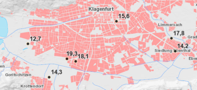 Ungeklärt/Unnatürlich hohe Temperatur bei drei  Grundwassermessstellen in Klagenfurt