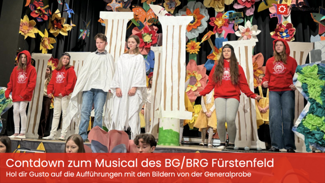 Am 29. Februar und am 1. März spielt das BG/BRG Fürstenfeld "Prinz Owi lernt König" in der Stadthalle Fürstenfeld. Wir haben für dich die besten Bilder von der Generalprobe. | Foto: Foto: BG/BRG Fürstenfeld Grafik: Jeitler