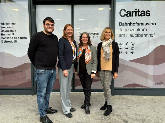 Luden zur Eröffnung der Grazer Bahnhofsmission: Jakob Url und Direktorin Nora Tödtling-Musenbichler (Caritas), Bürgermeisterin Elke Kahr und Sozialamtsleiterin Andrea Fink. | Foto: MeinBezirk